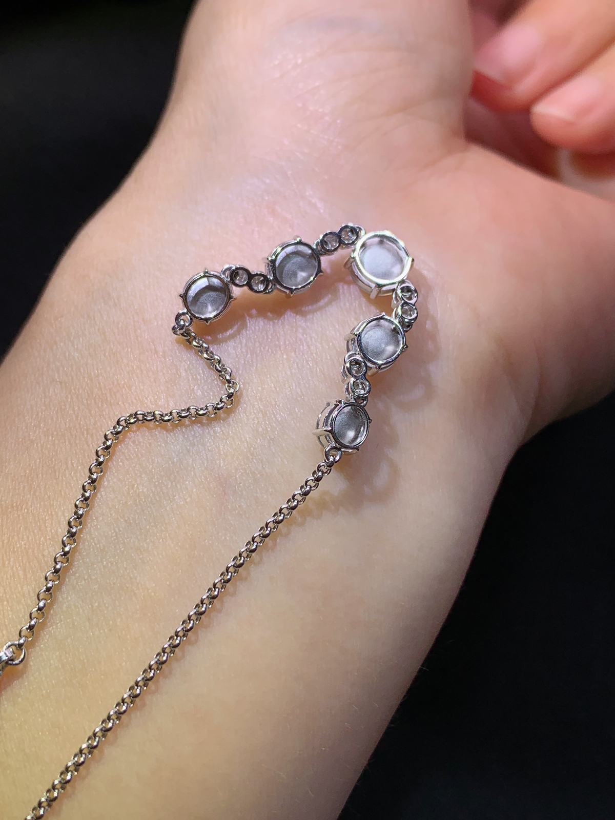 冰种蛋面手链，18k金镶嵌，款式精美，冰润细腻，种水足，Ff 裸石5.3*2