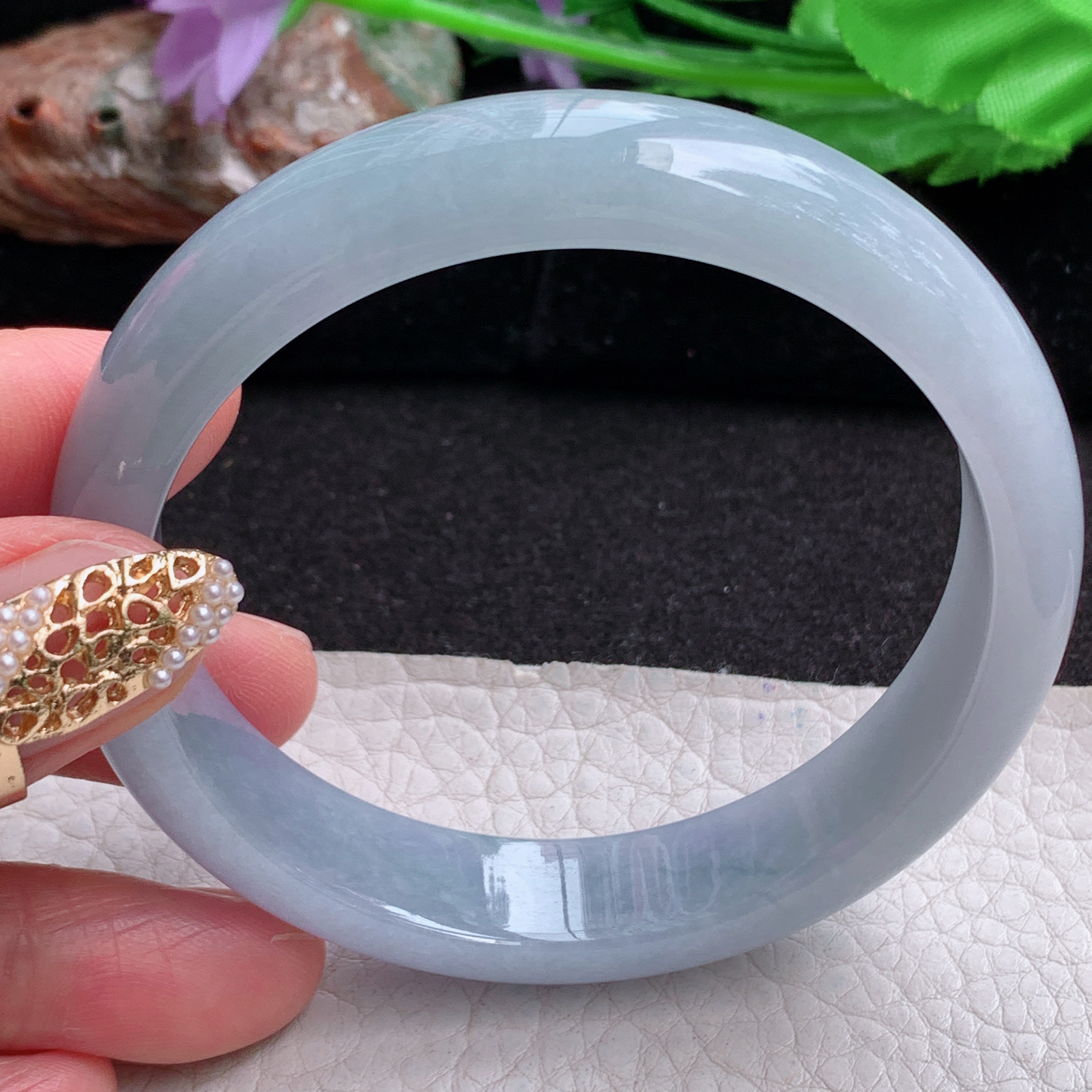 js实拍58.5*13*7.3平安镯 天然缅甸翡翠a货手镯冰紫正圈玉镯子