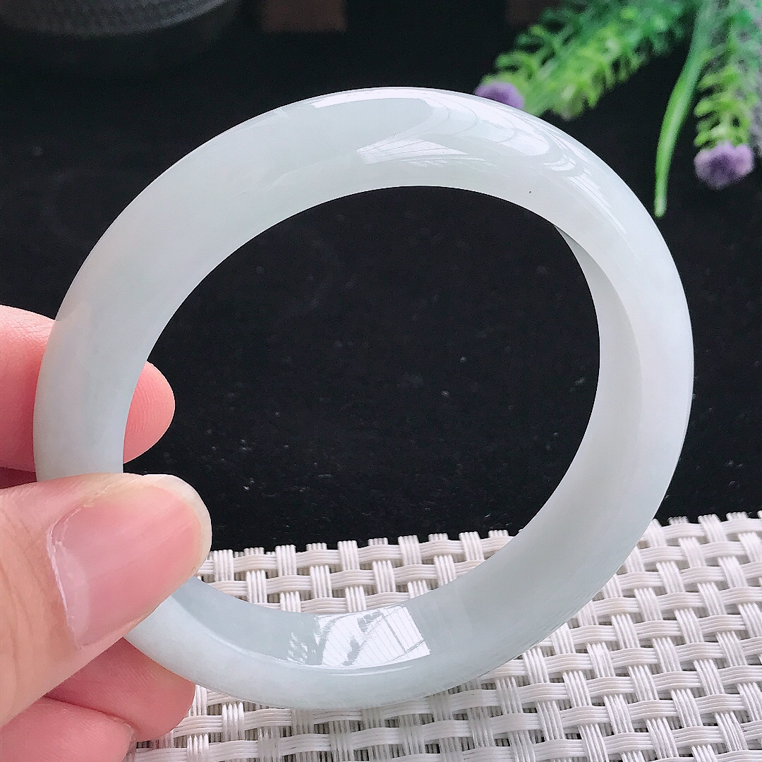 实拍A货翡翠57/12.6/8.7老坑冰润起胶冰晴手镯翡翠宽边玉镯平安镯美人镯