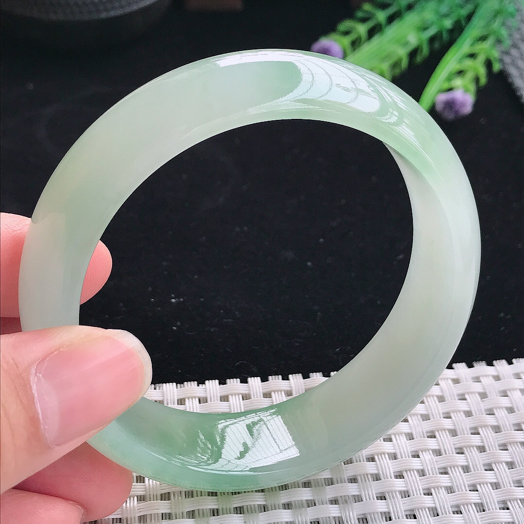 实拍A货翡翠60/18.1/8.3轮胎镯老坑冰胶果冻冰甜绿手镯翡翠宽边玉镯平安镯