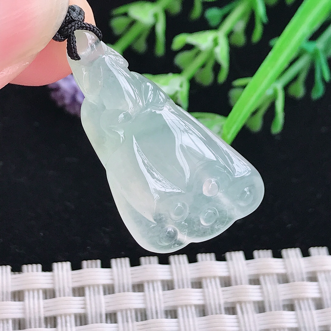 实拍A货翡翠30/17.2/7.3老坑冰胶果冻冰晴莲蓬吊坠翡翠玉坠