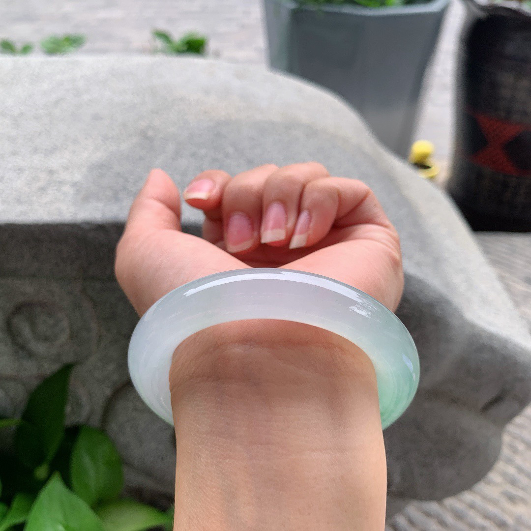 圈口54-11.4 【高冰甜绿圆条手镯】圆条54 55可戴