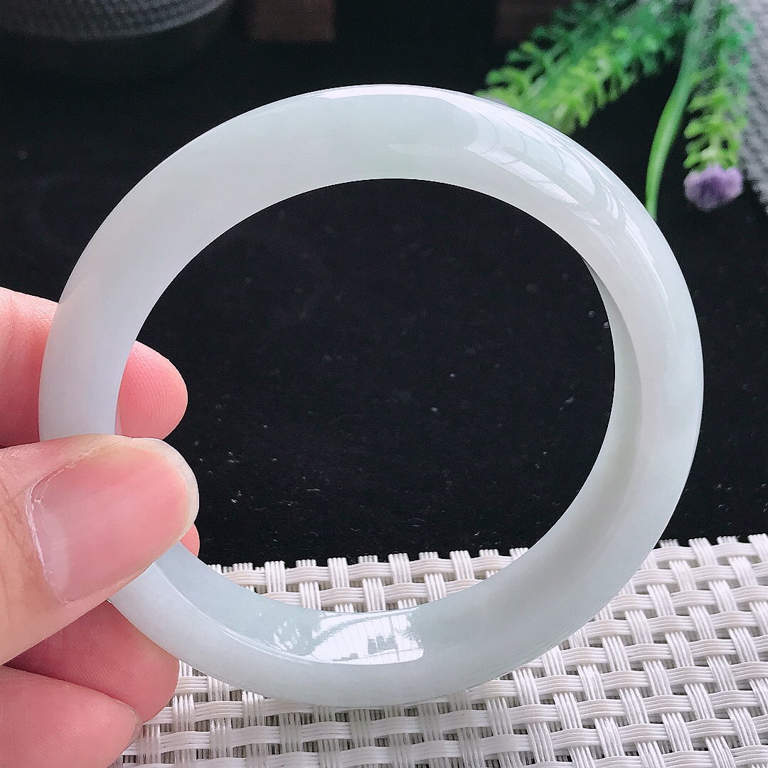 实拍A货翡翠57/12.6/8.7老坑冰润起胶冰晴手镯翡翠宽边玉镯平安镯美人镯