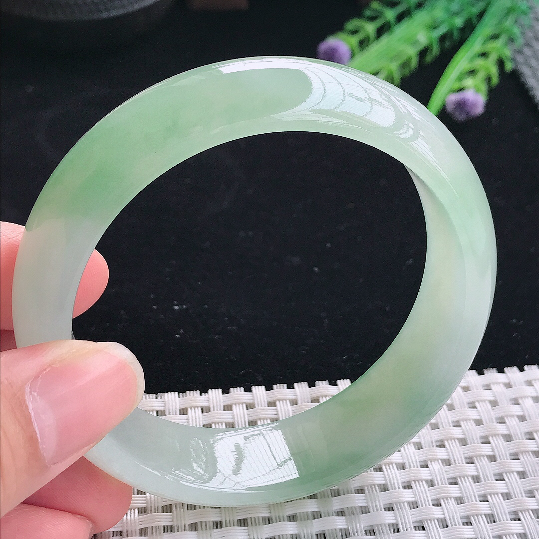实拍A货翡翠60/18.1/8.3轮胎镯老坑冰胶果冻冰甜绿手镯翡翠宽边玉镯平安镯