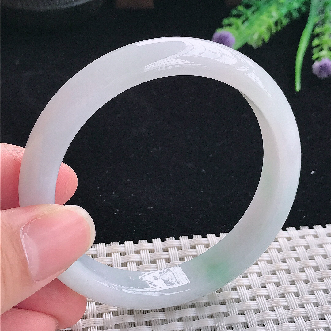 实拍A货翡翠57/11.5/7.8老坑冰润起胶飘花手镯翡翠宽边玉镯平安镯美人镯