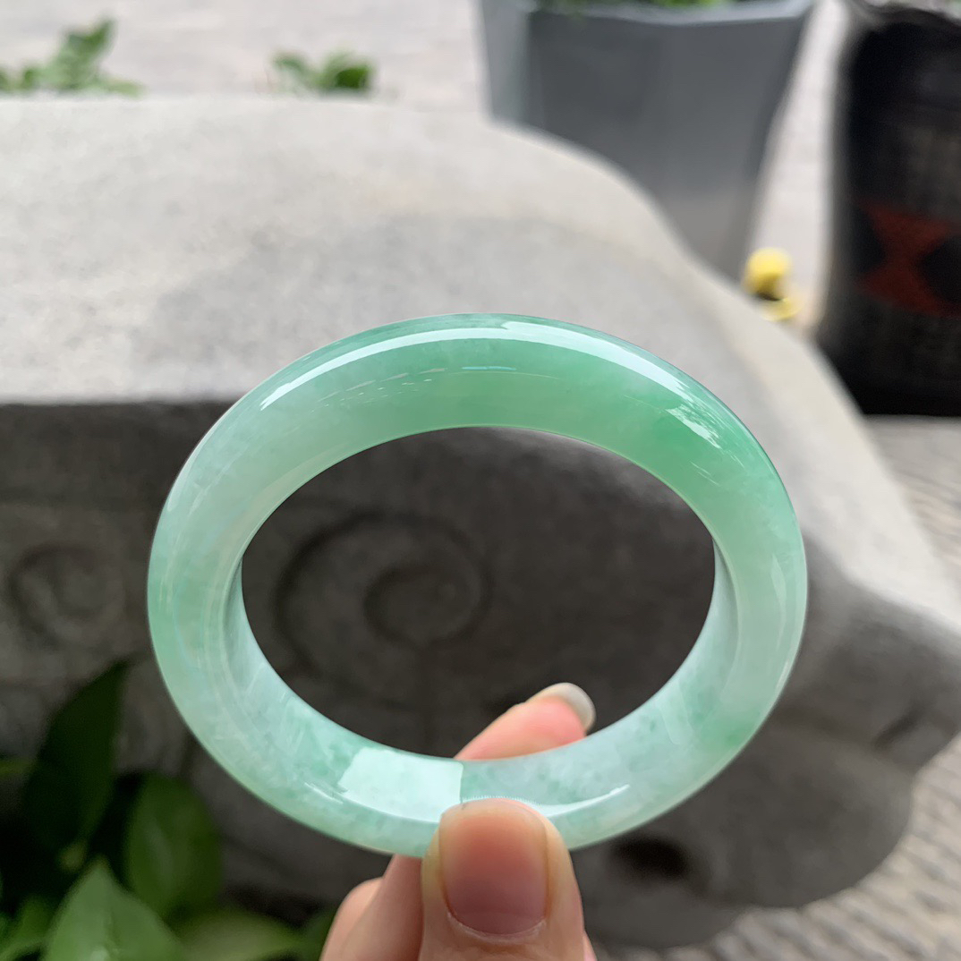 圈口 54.8-13-8.9【飘绿正圈手镯】正圈54 55可戴