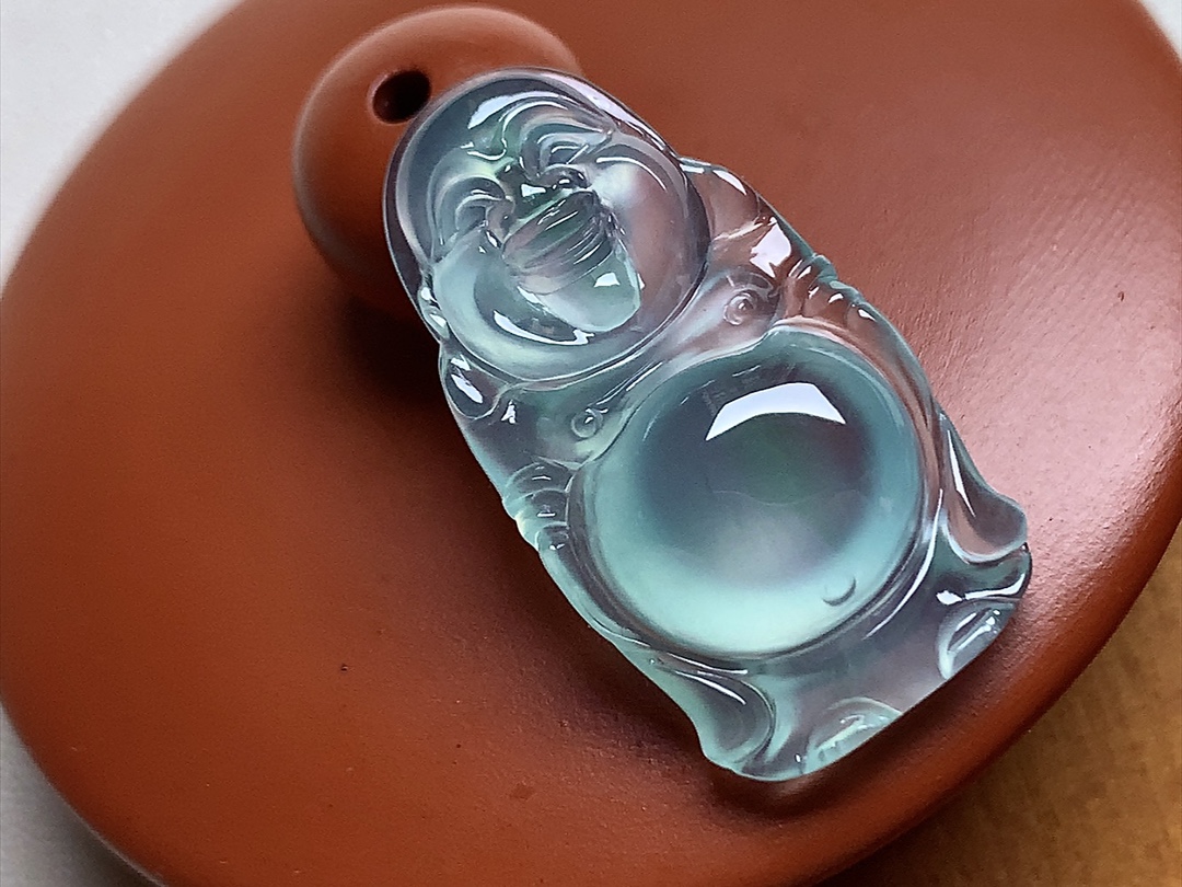 玻璃种晴水站佛 底色清新漂亮，种水，无裂，尺寸27.5*15*5.6