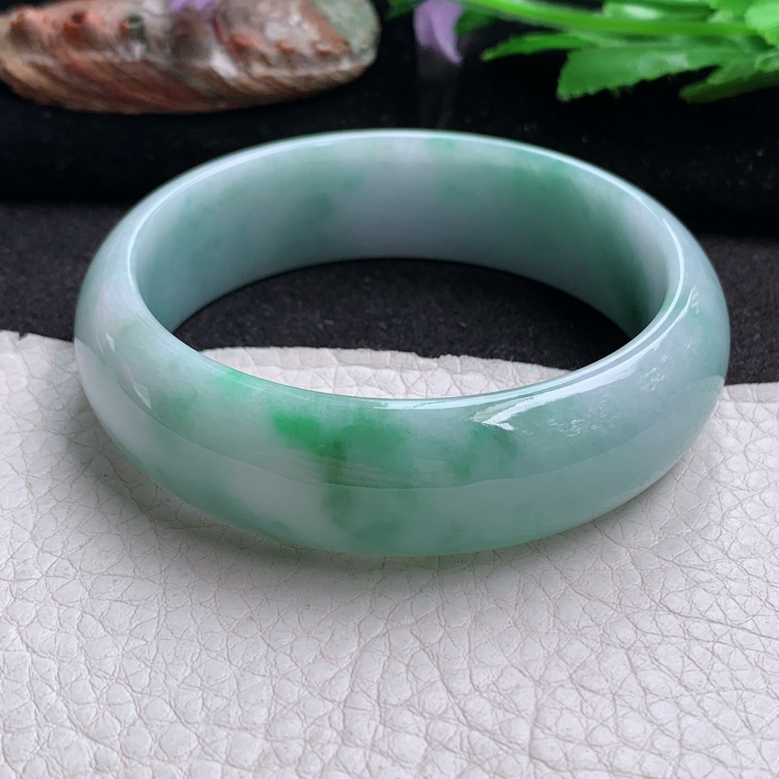 js实拍58.5*17.8*7.4轮胎镯 天然缅甸翡翠a货手镯飘花大气正圈玉镯子