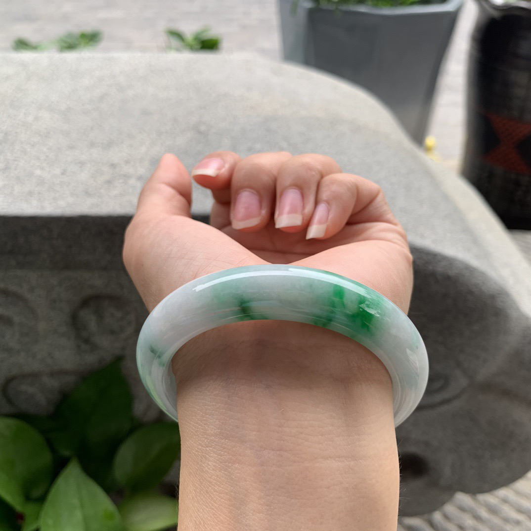 圈口56.6-12.5-9 【飘绿正圈手镯】正圈56 57可戴