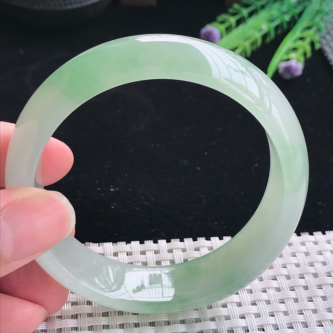 实拍A货翡翠60/18.1/8.3轮胎镯老坑冰胶果冻冰甜绿手镯翡翠宽边玉镯平安镯