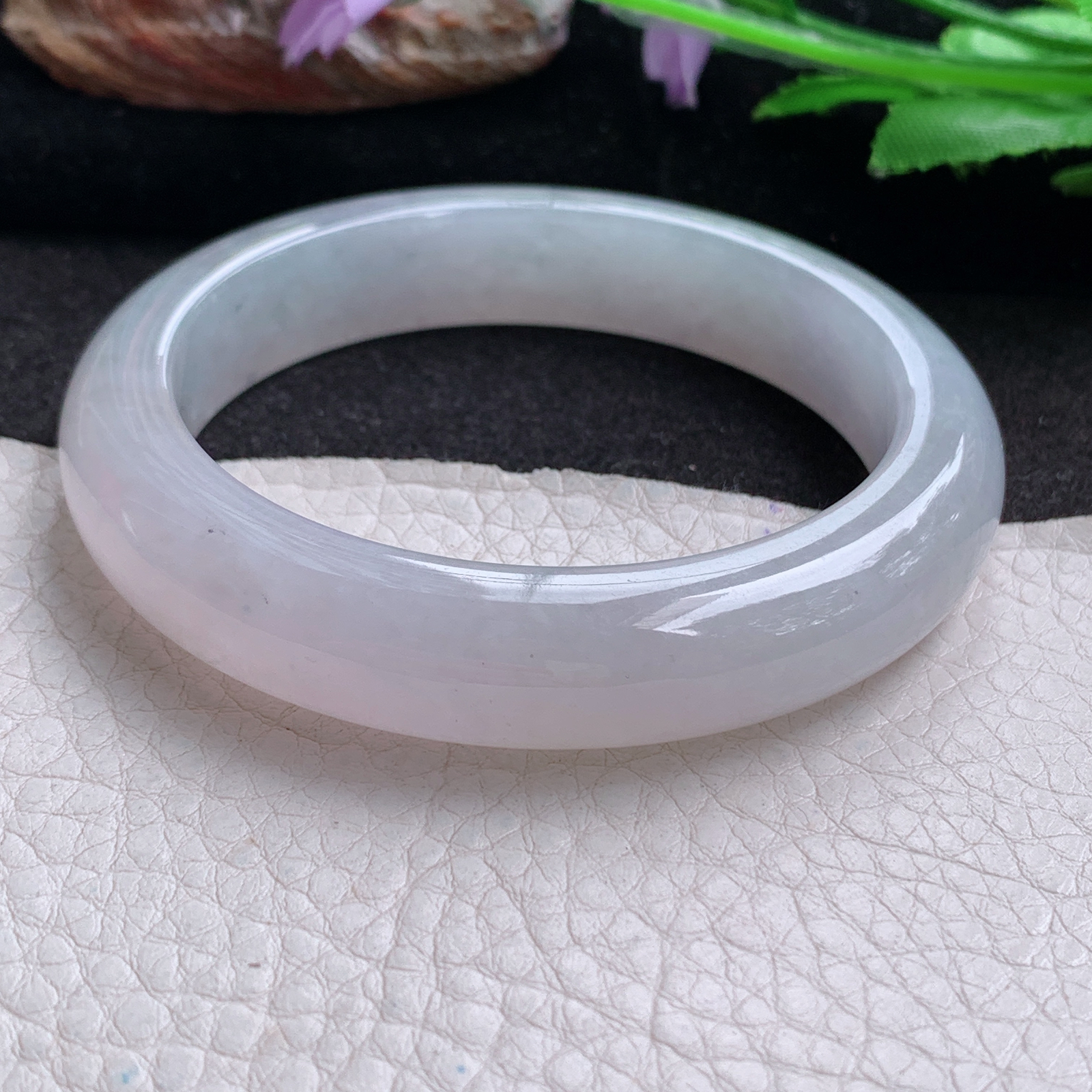 cc 实拍57*12.5*8.8平安镯 天然翡翠a货手镯淡紫冰胶正圈玉镯子