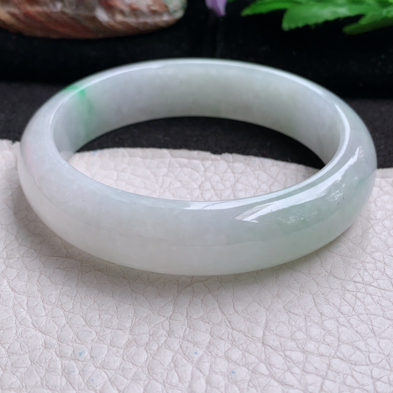 pj大圈口61*15*8.5轮胎镯 天然缅甸翡翠a货手镯飘绿厚装正圈玉镯子