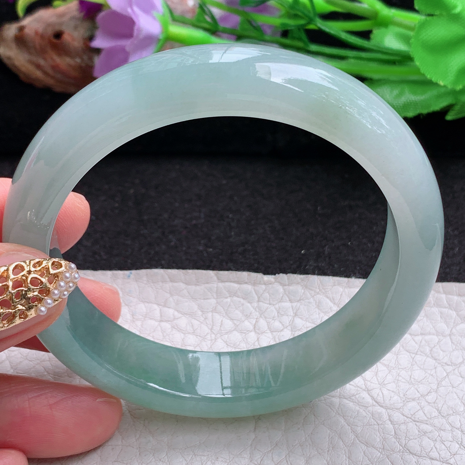 p实拍57*13.6*8.5平安镯 天然缅甸翡翠a货手镯冰晴正圈玉镯子