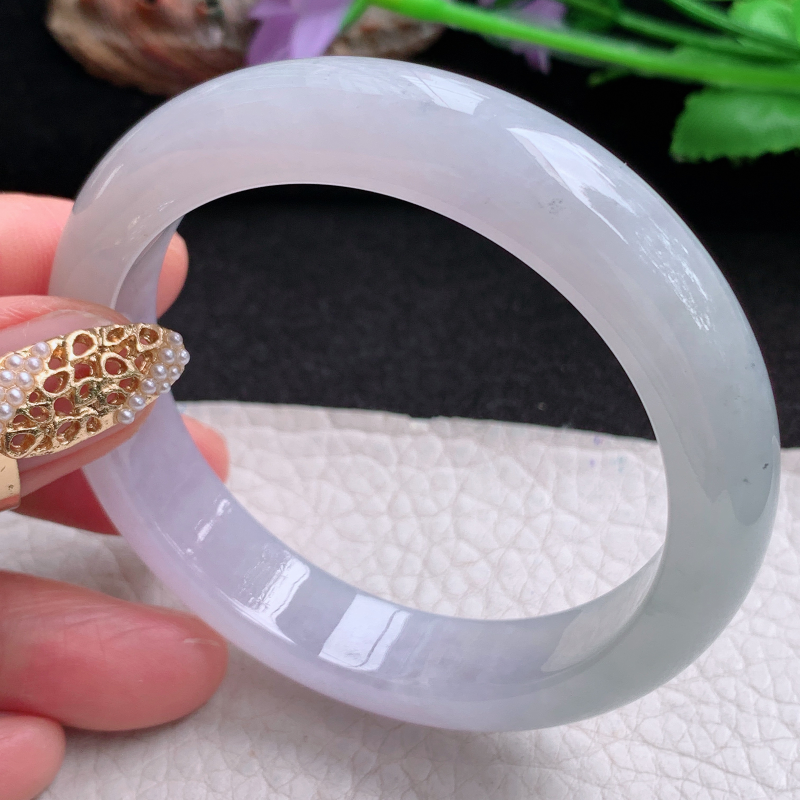 cc小圈口53.6*12*8平安镯 天然翡翠a货手镯淡冰紫正圈玉镯子