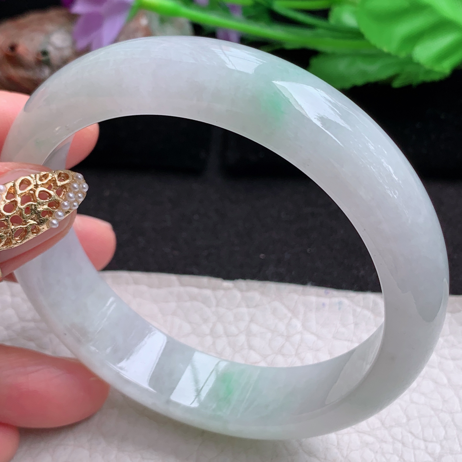 pj大圈口61*15*8.5轮胎镯 天然缅甸翡翠a货手镯飘绿厚装正圈玉镯子