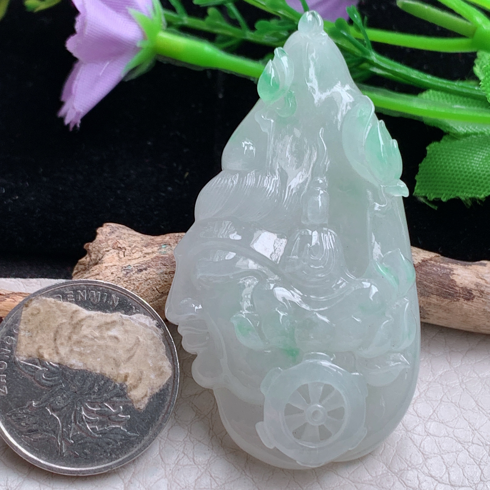lz实拍58.5*33.5*11天然缅甸翡翠冰飘绿随形普度众生 无相观音玉吊坠 玉挂件