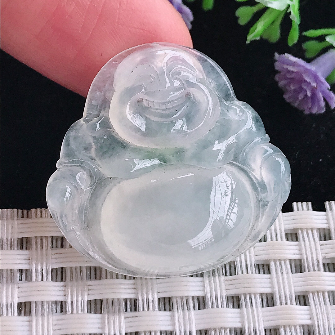 实拍A货翡翠28.3/29.7/6.4老坑冰种起光佛公吊坠翡翠玉牌