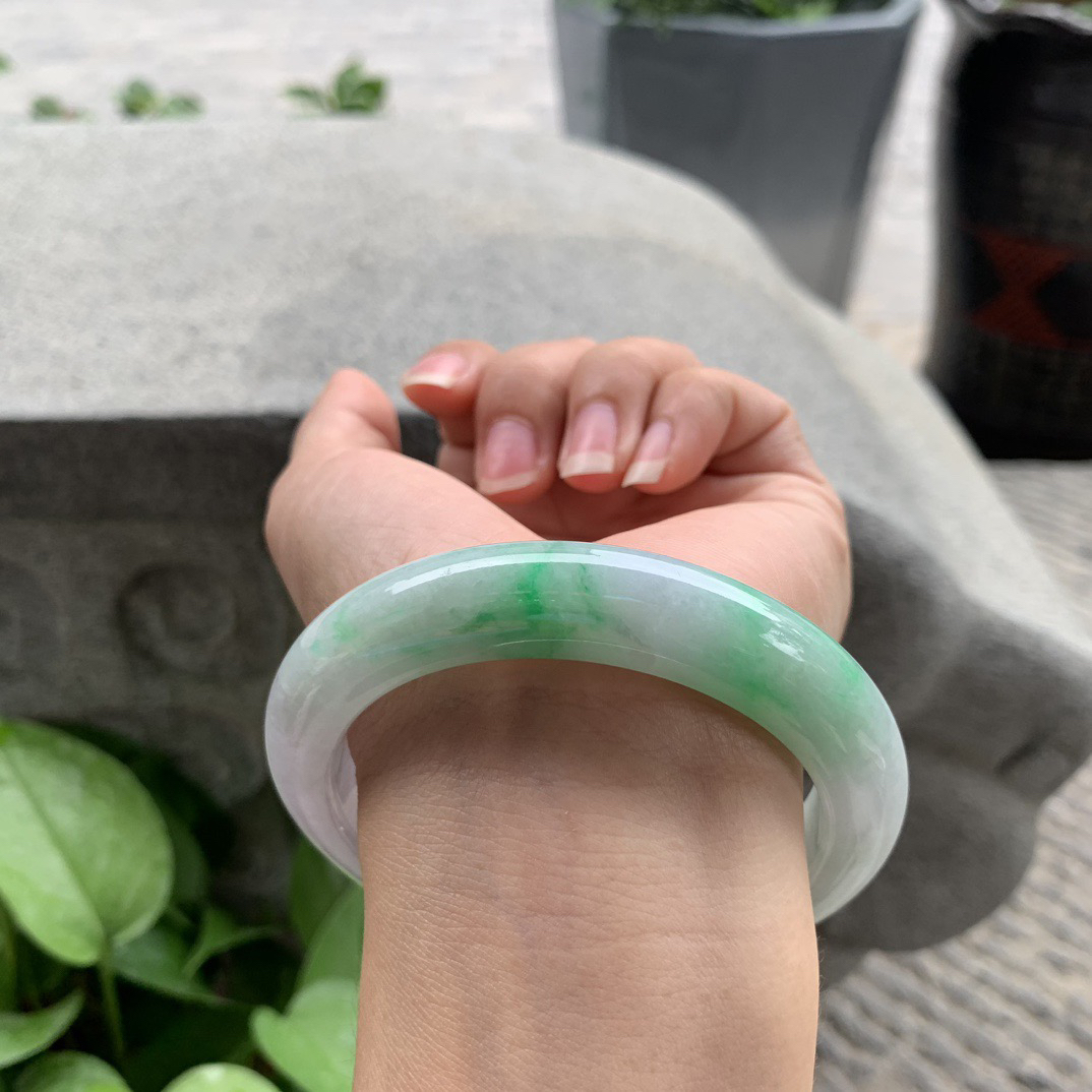 大圈口60.4-12.3-10 【飘绿正圈手镯】正圈60 61可戴