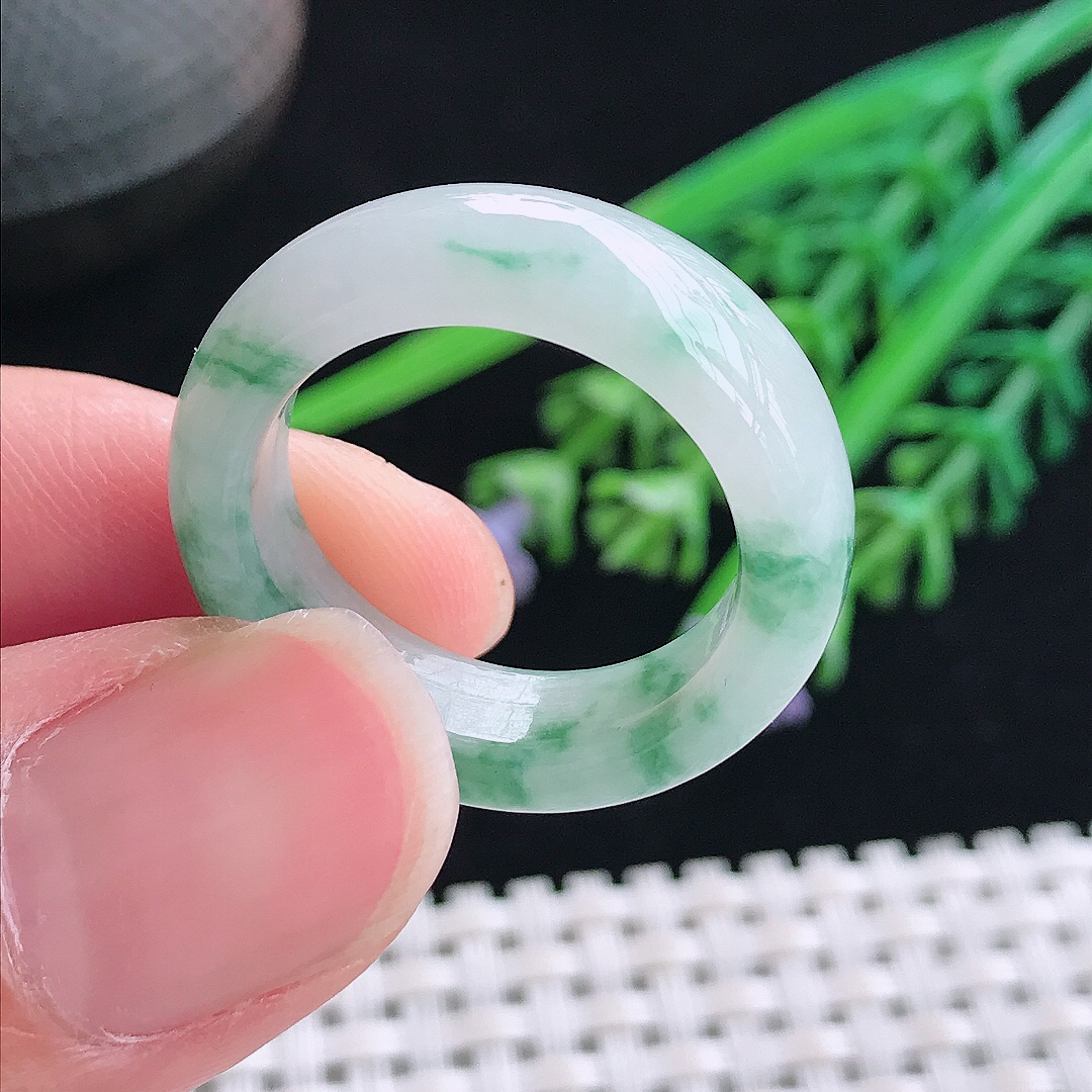 实拍A货翡翠19.5/7.5/4.5老坑冰透起胶飘花指环戒指