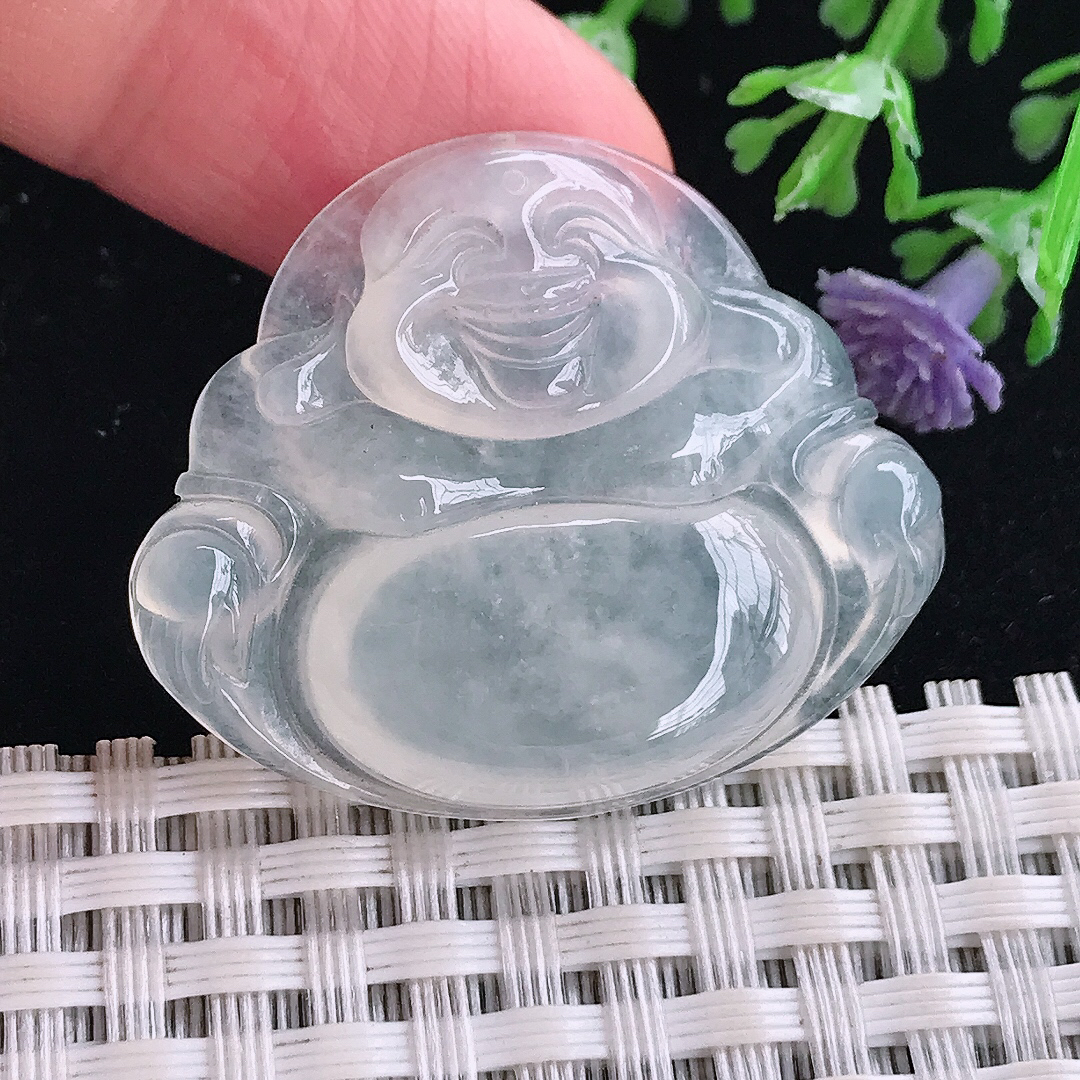 实拍A货翡翠30/35.7/5.7老坑冰种起胶佛公吊坠翡翠玉佛挂件