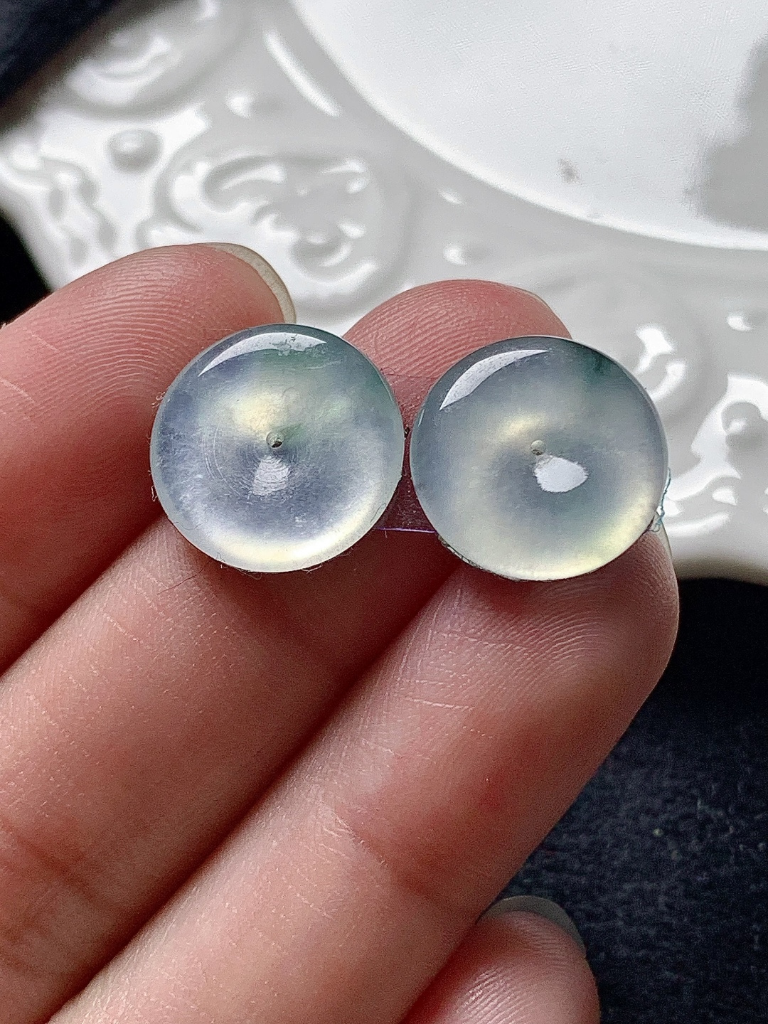 飘花平安扣一对 水润种老 0413 尺寸13.4*2.2/13.3*2.9