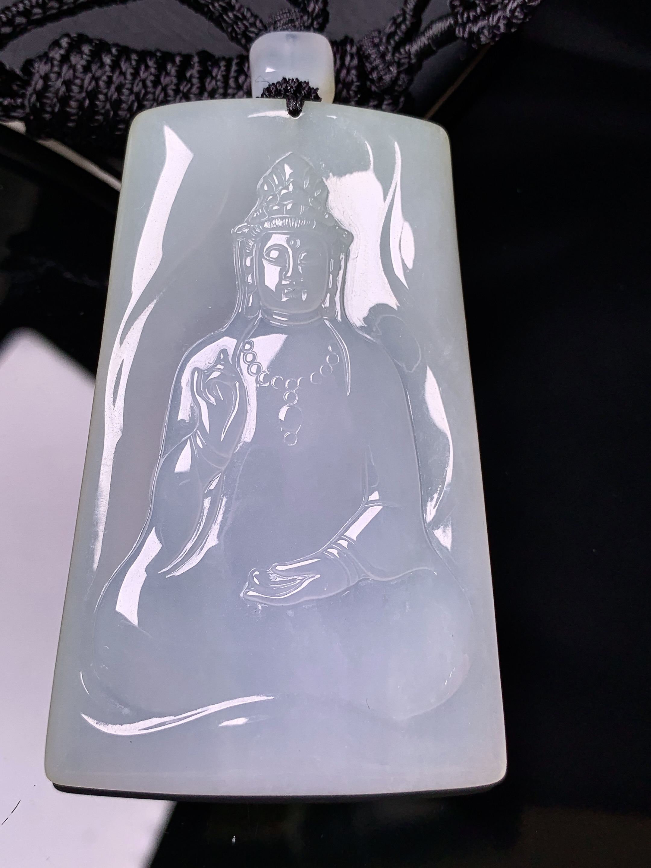 冰种观音菩萨吊坠 玉质细腻 色泽艳丽清新 水润亮眼 整体尺寸65*42*5.6L1