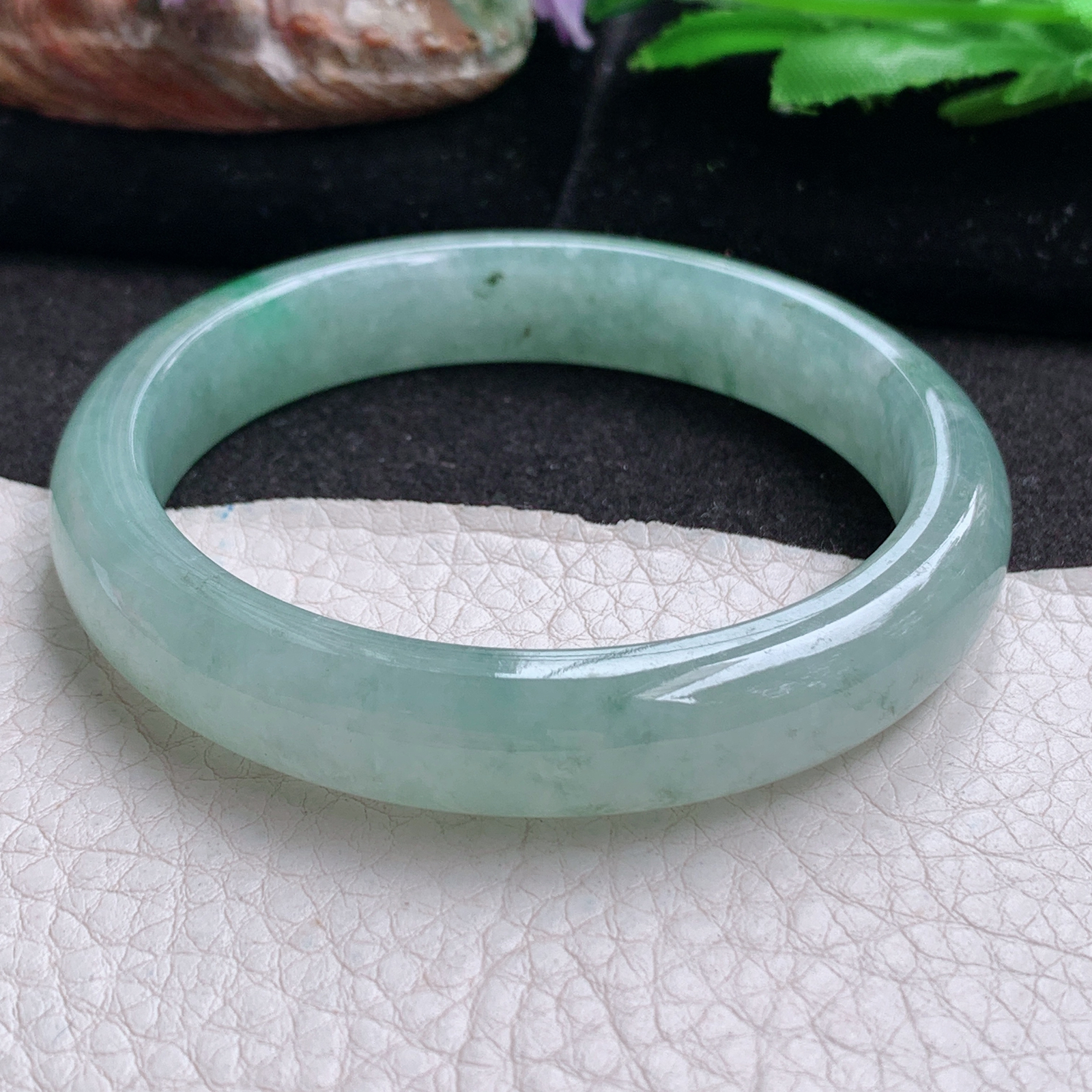 zjf实拍56*11.3*7.5平安镯 天然缅甸翡翠a货手镯冰润飘绿花正圈玉镯子