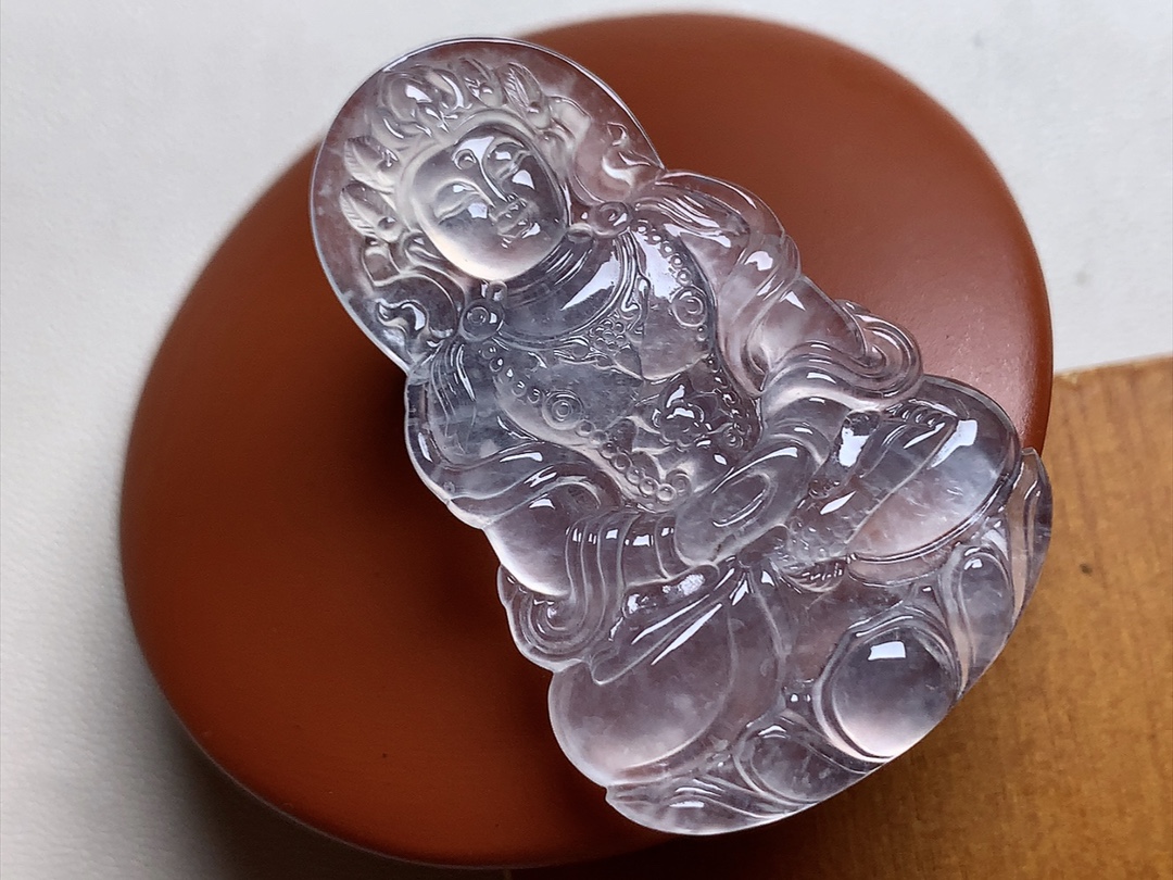 玻璃种度母 冰透感十足，雕工精湛，无裂，尺寸42.2*27.6*5