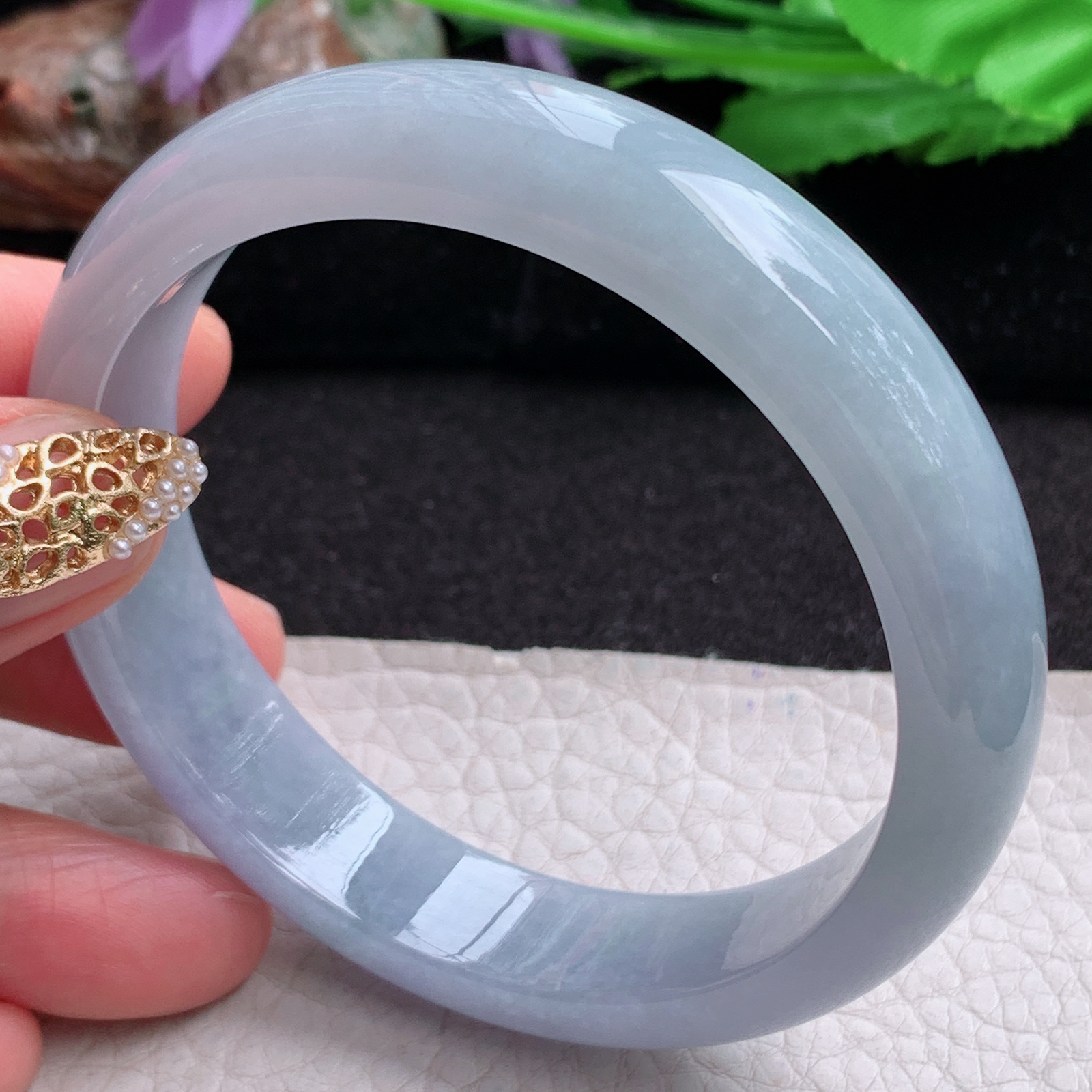 js实拍58.5*13*7.3平安镯 天然缅甸翡翠a货手镯冰紫正圈玉镯子