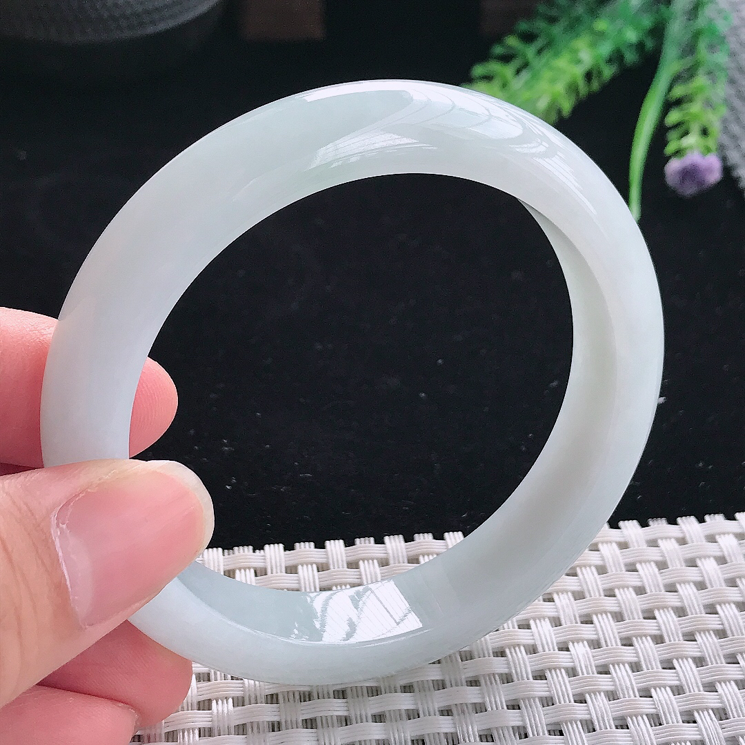 实拍A货翡翠57/12.6/8.7老坑冰润起胶冰晴手镯翡翠宽边玉镯平安镯美人镯