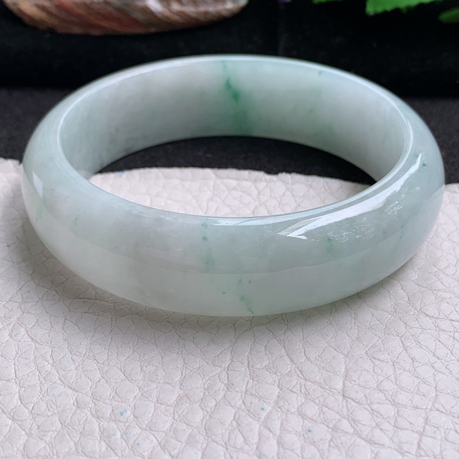 hy实拍58.5*17*7.5轮胎镯 天然缅甸翡翠a货手镯飘花大气正圈玉镯子