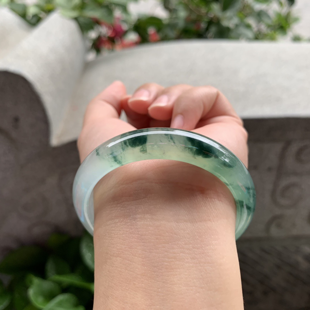 小圈口 51.8-11.5-6.9【高冰飘花正圈手镯】正圈51 52可戴