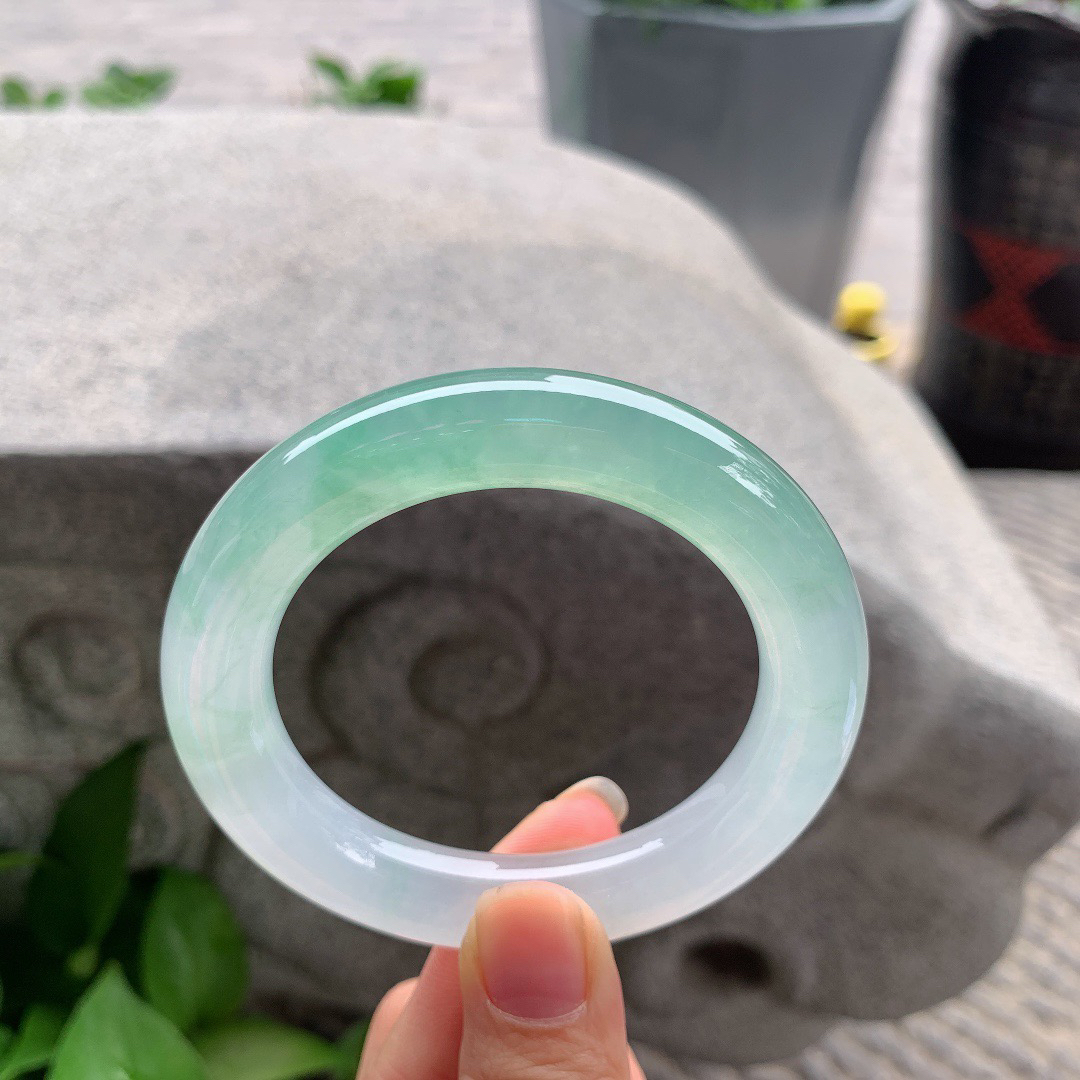 圈口54-11.4 【高冰甜绿圆条手镯】圆条54 55可戴