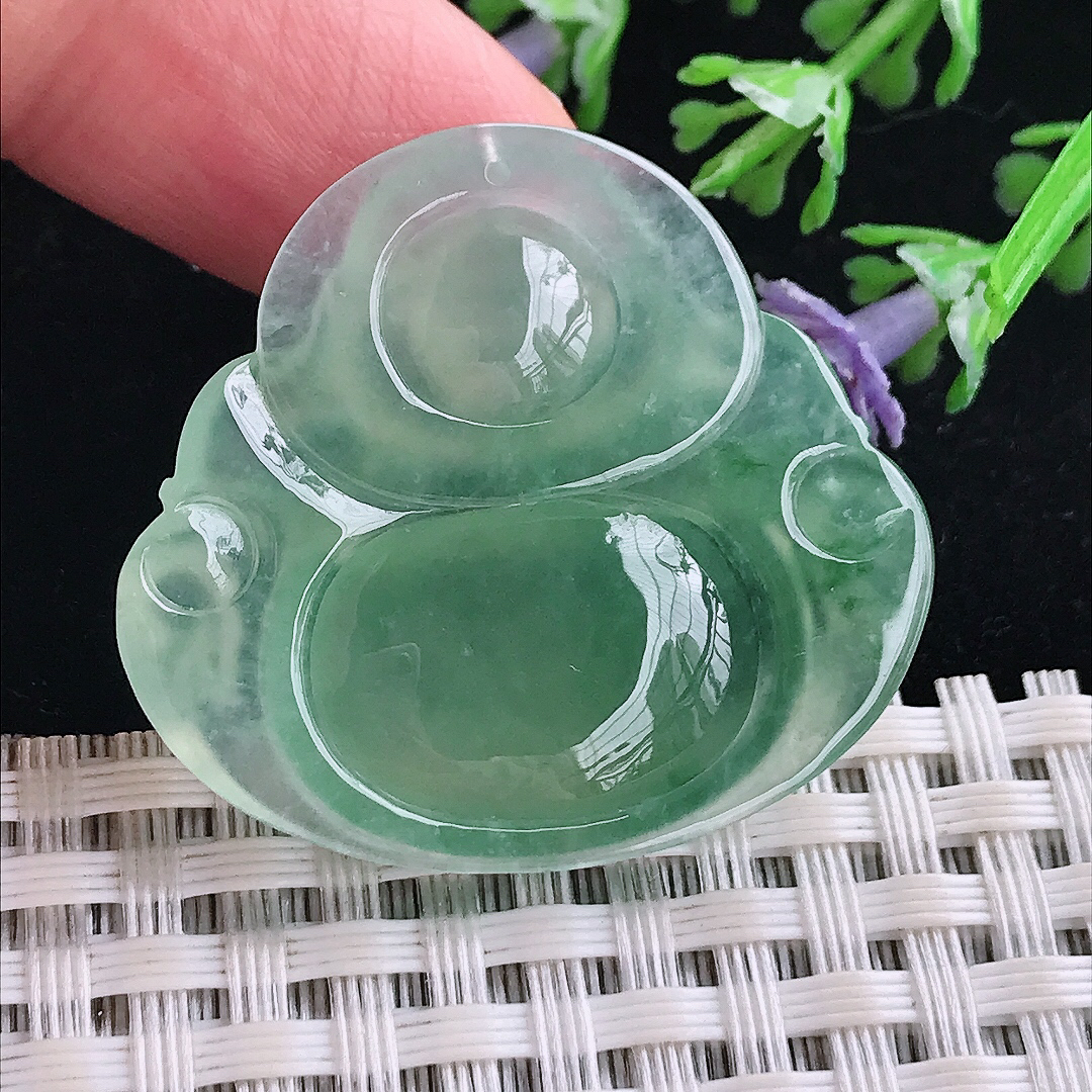 实拍A货翡翠31.8/35.2/5.7老坑冰胶果冻冰晴满绿佛公吊坠翡翠玉佛