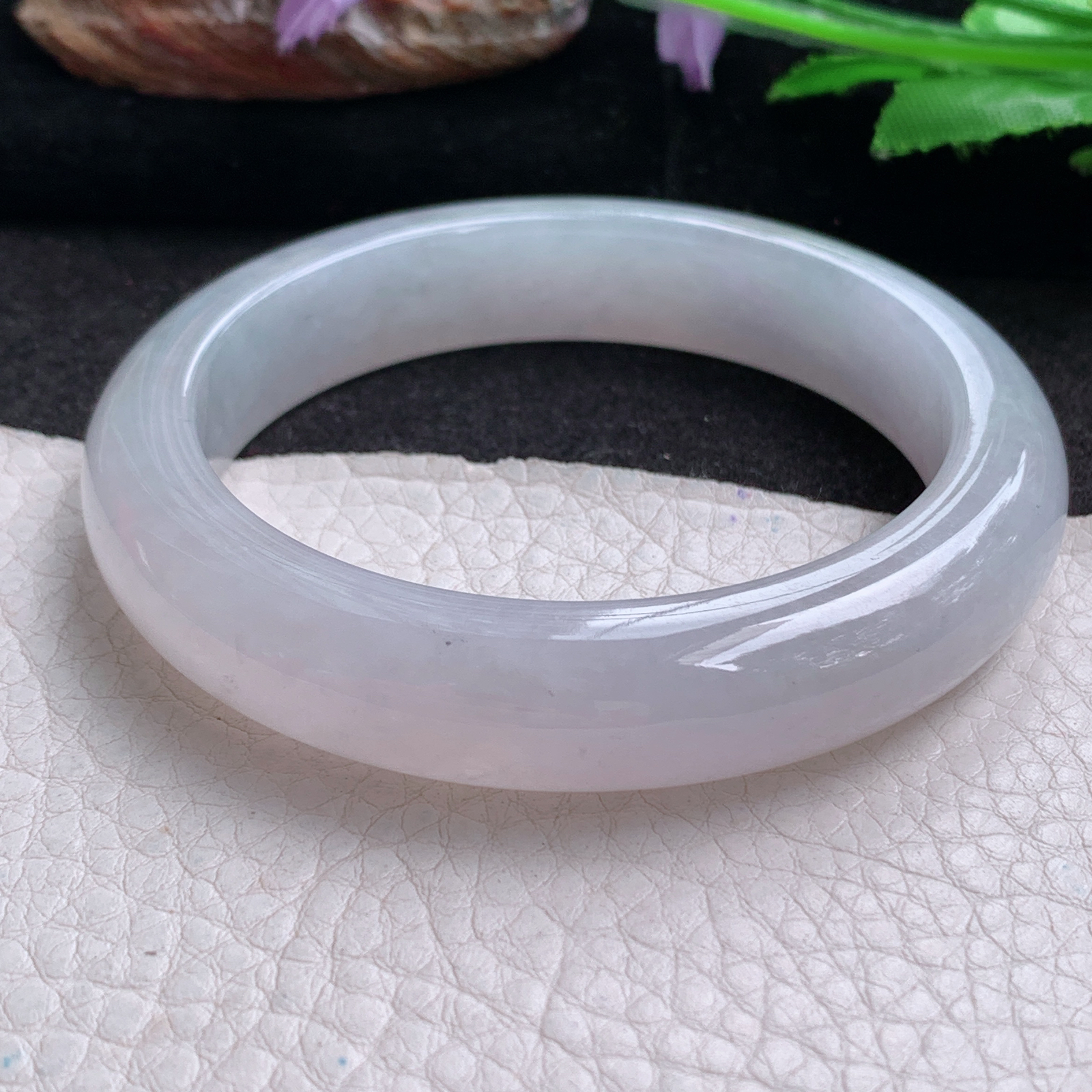 cc 实拍57*12.5*8.8平安镯 天然翡翠a货手镯淡紫冰胶正圈玉镯子