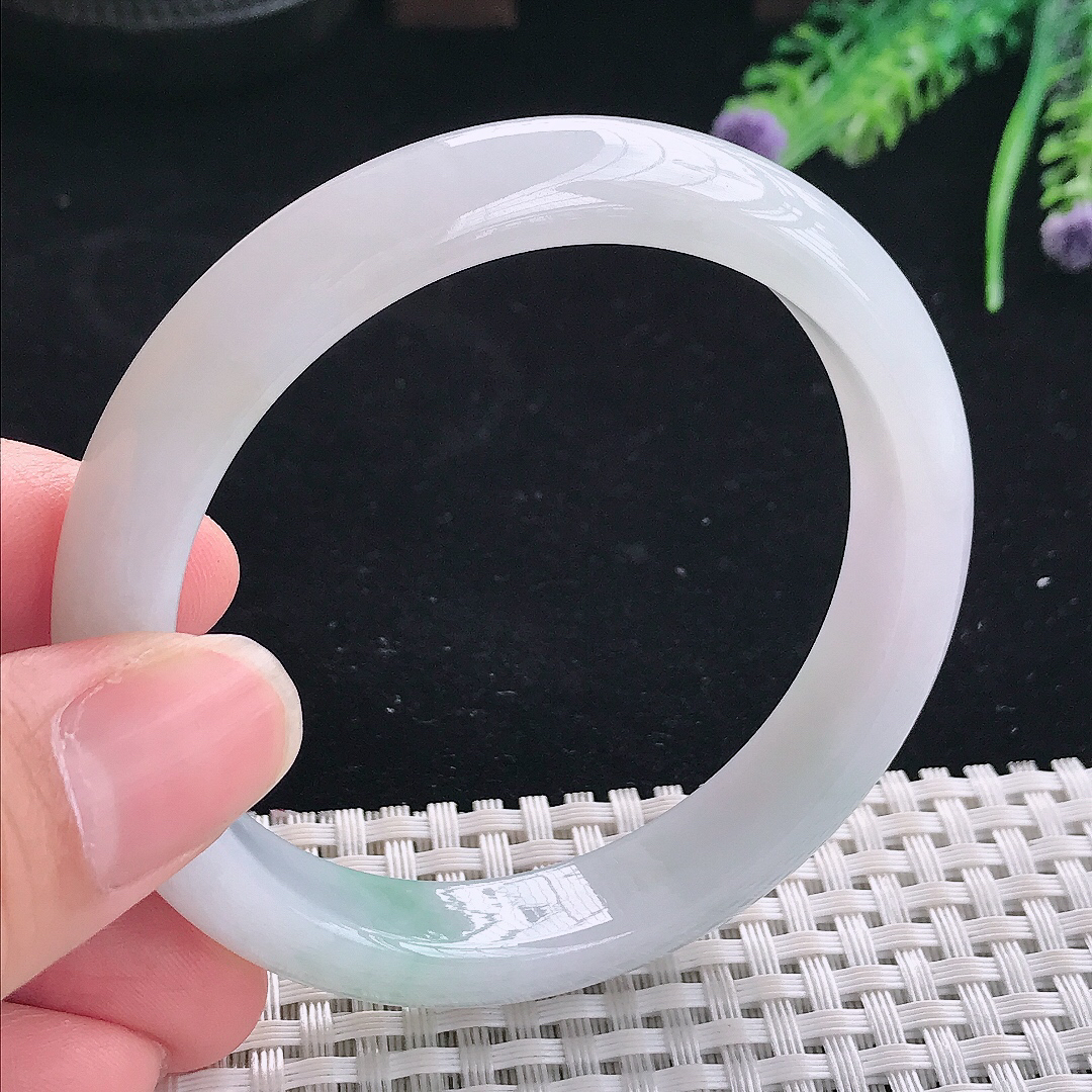 实拍A货翡翠57/11.5/7.8老坑冰润起胶飘花手镯翡翠宽边玉镯平安镯美人镯