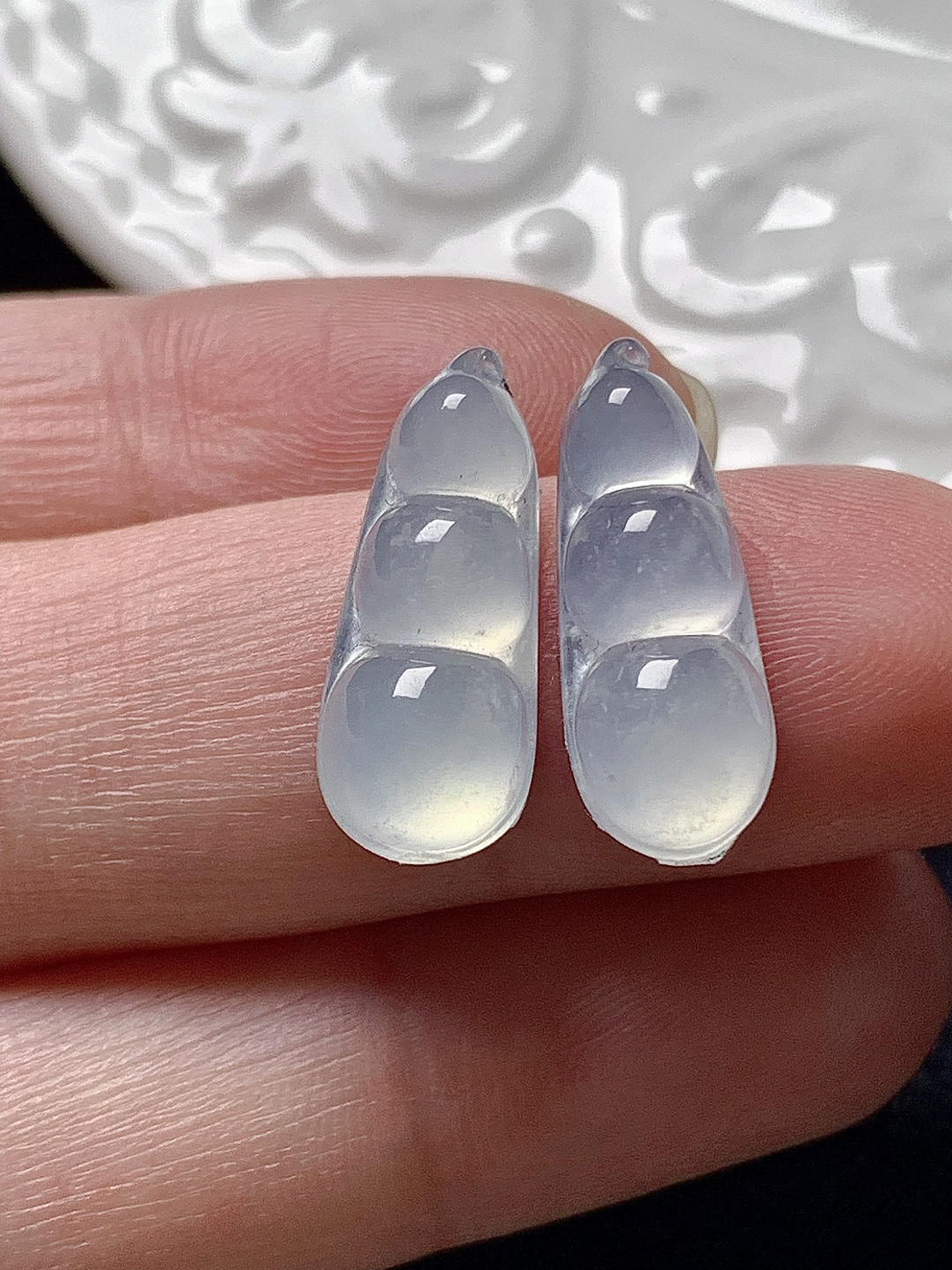 高冰福豆一对 水润种老 0413 尺寸18.5*7*4.1/18.4*7.4*4.2