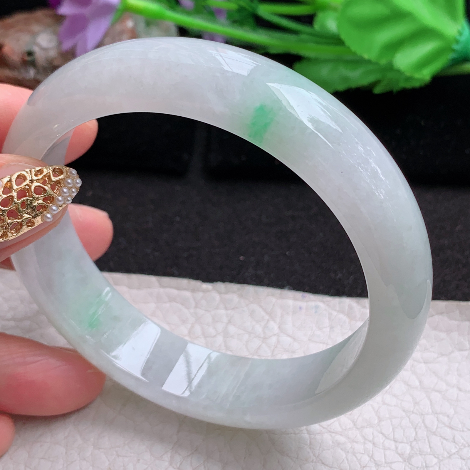 pj大圈口61*15*8.5轮胎镯 天然缅甸翡翠a货手镯飘绿厚装正圈玉镯子