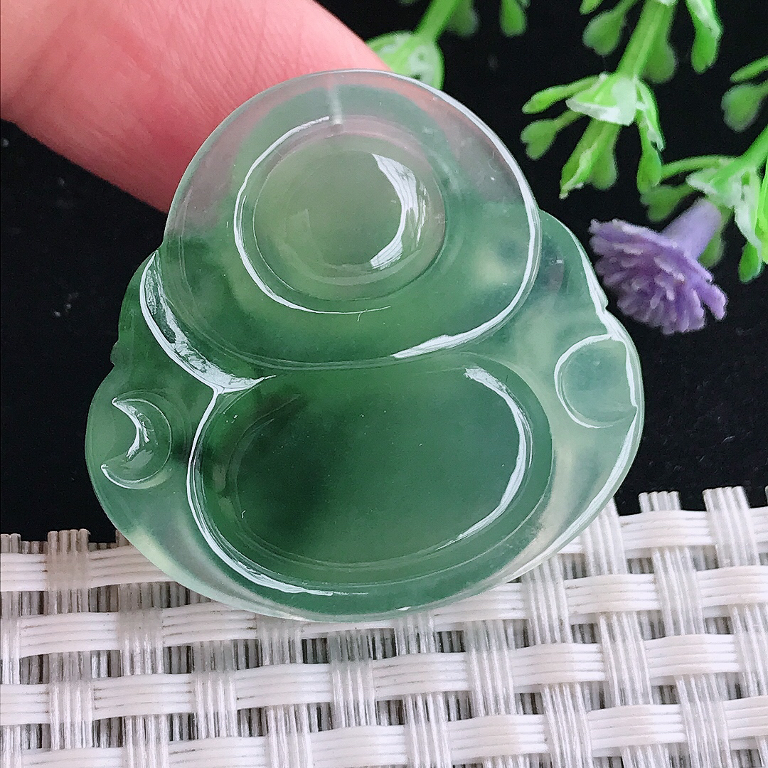 实拍A货翡翠32.4/33.3/7老坑冰种果冻胶冰晴绿佛公吊坠翡翠玉牌