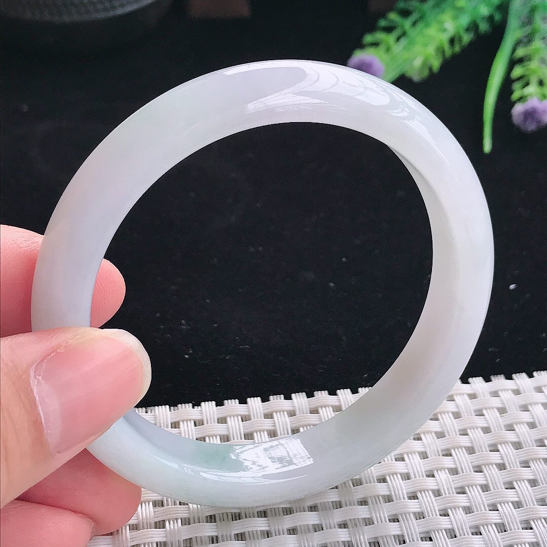 实拍A货翡翠57/11.5/7.8老坑冰润起胶飘花手镯翡翠宽边玉镯平安镯美人镯