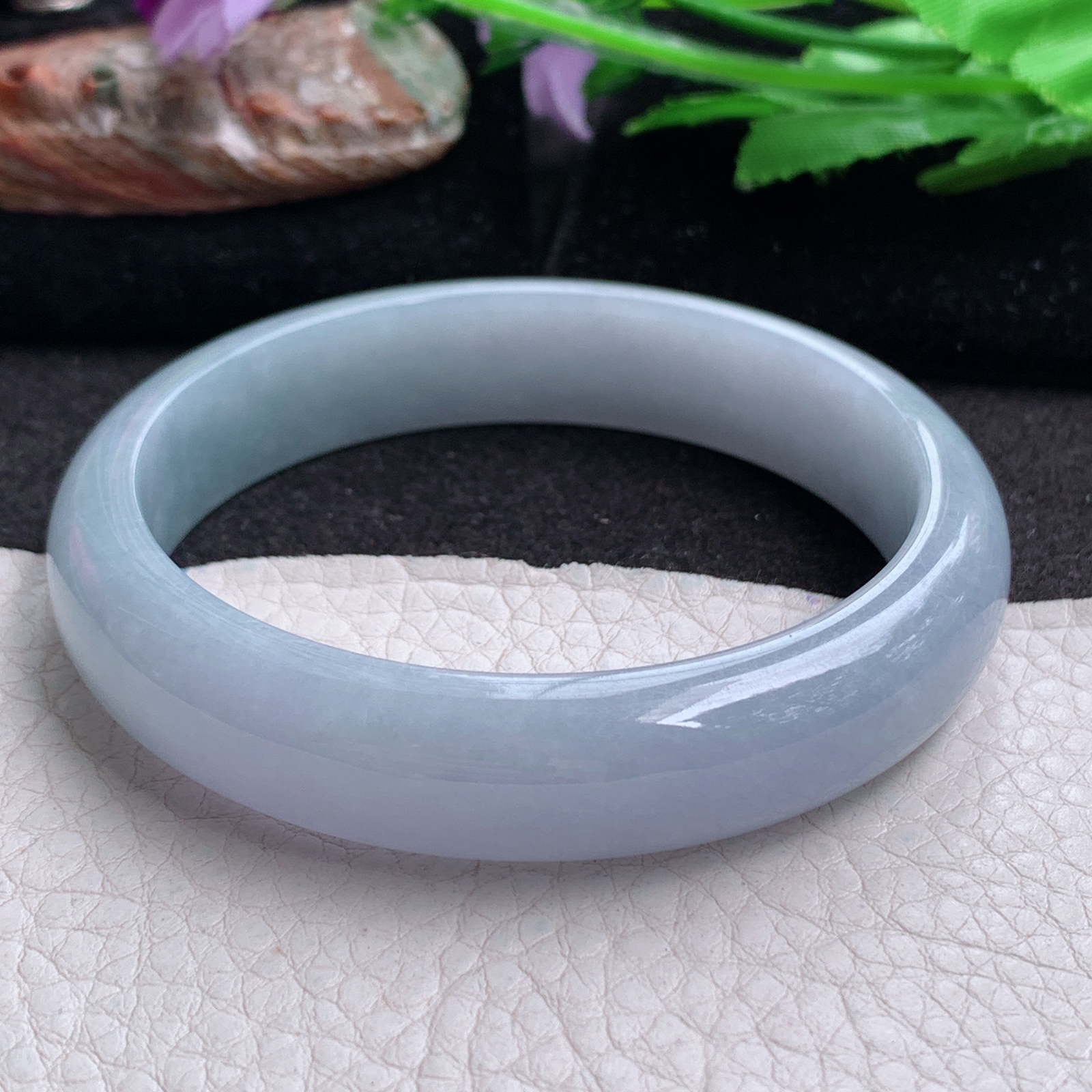 js实拍58.5*13*7.3平安镯 天然缅甸翡翠a货手镯冰紫正圈玉镯子