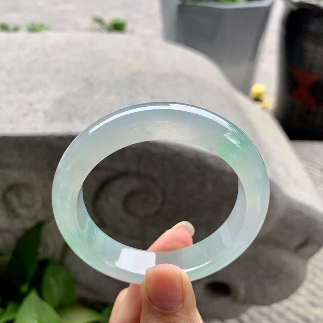 小圈口53.8-13.4-8.9 【冰种飘绿正圈手镯】正圈53 54可戴