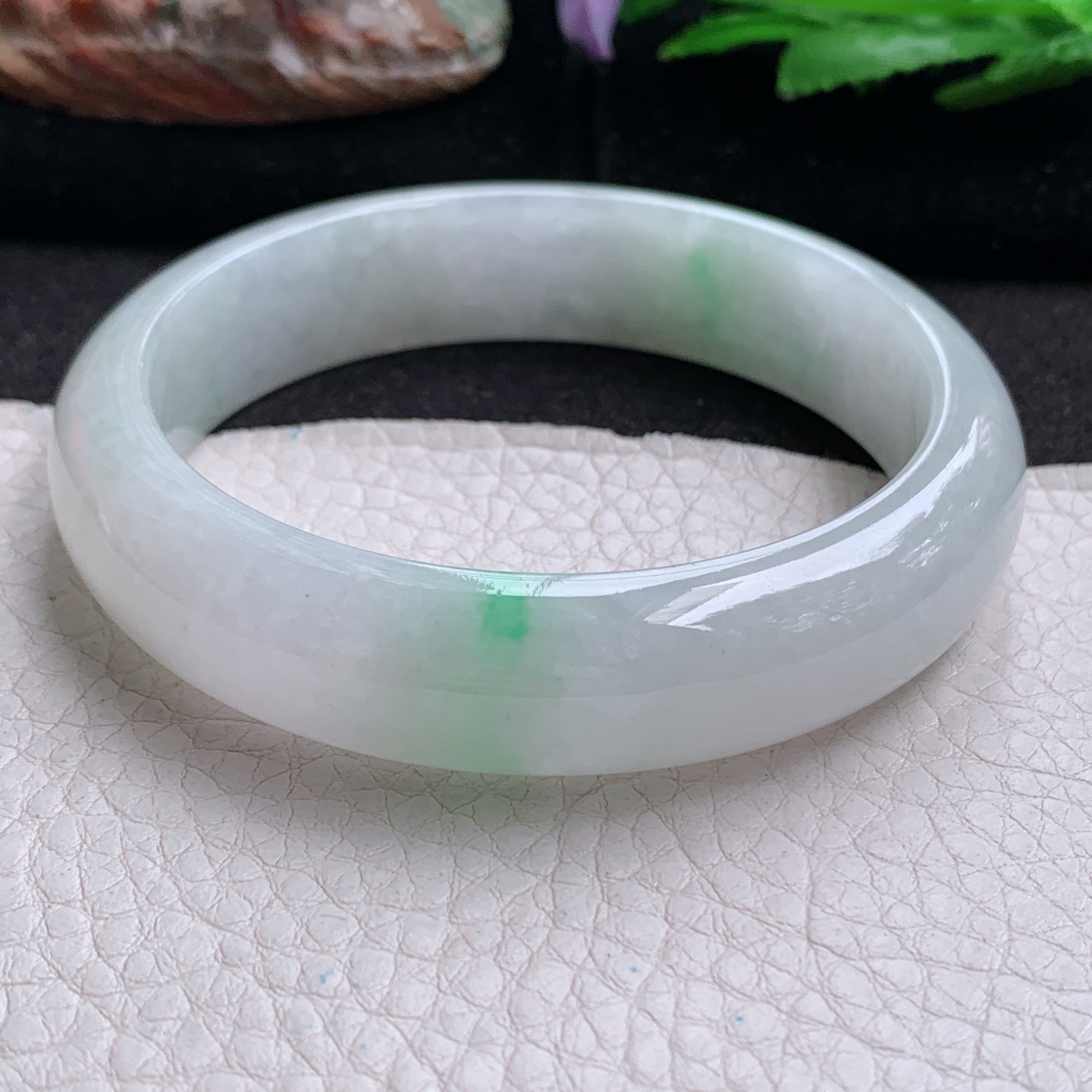 pj大圈口61*15*8.5轮胎镯 天然缅甸翡翠a货手镯飘绿厚装正圈玉镯子