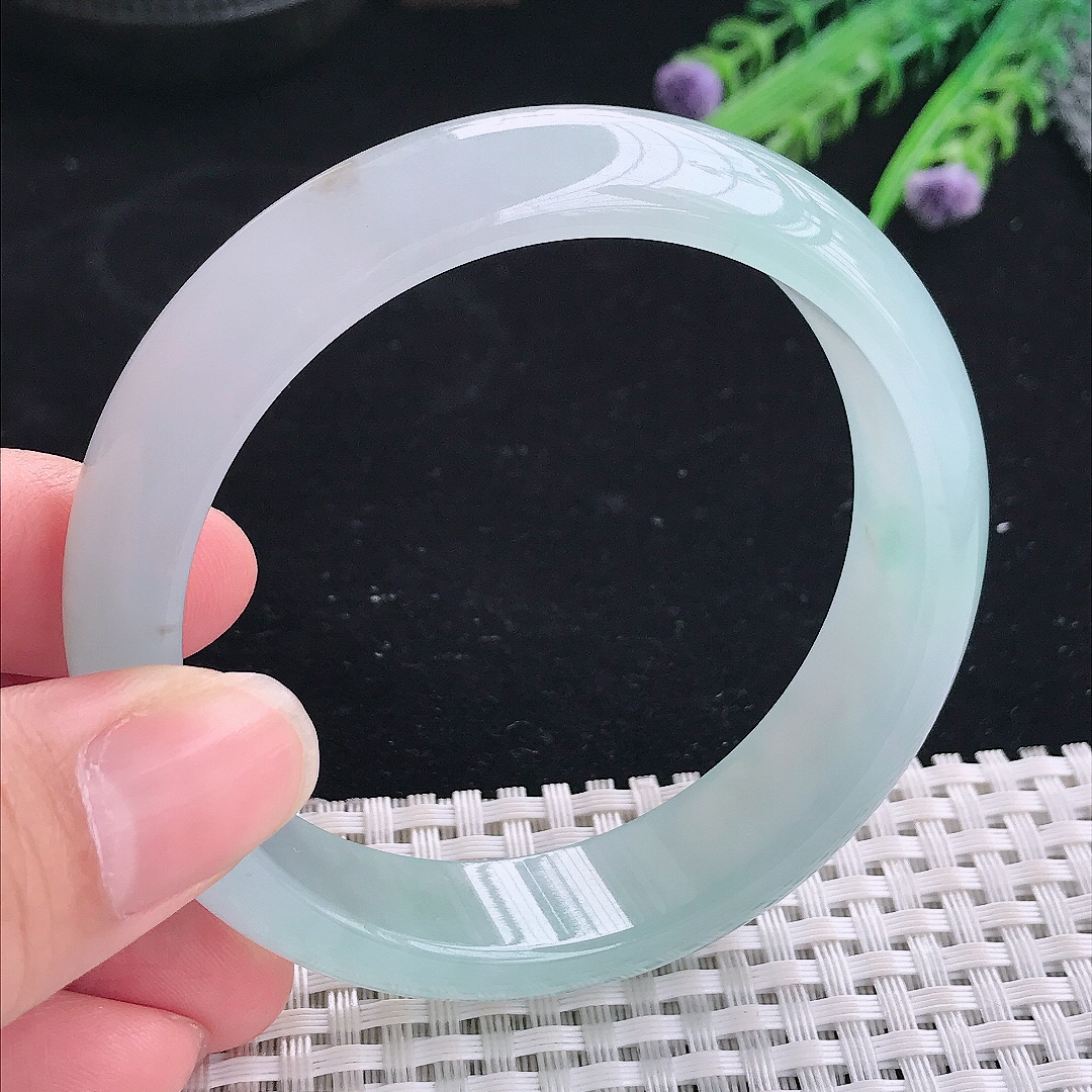 实拍A货翡翠58/14.8/7.8老坑冰透果冻胶冰晴天空蓝手镯翡翠宽边玉镯平安镯