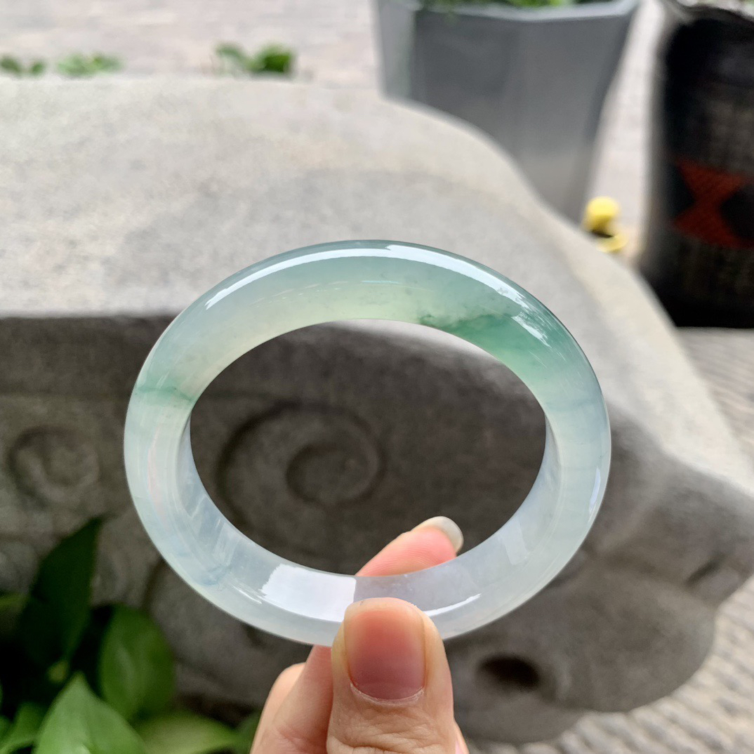 圈口55.2-12.4-8.4 【冰种飘绿正圈手镯】正圈55 56可戴