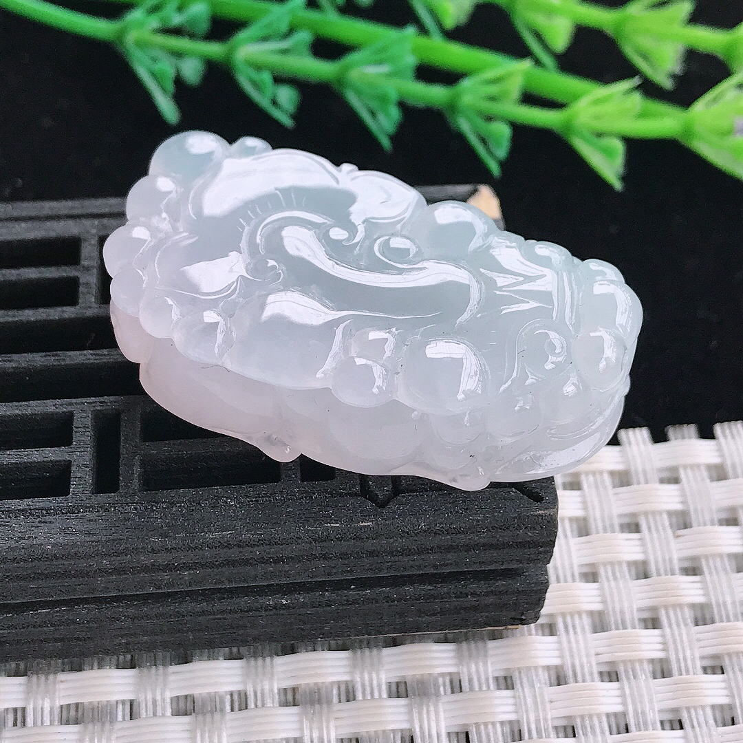 实拍A货翡翠39/21.3/12.3老坑冰胶果冻招财貔貅吊坠翡翠玉牌