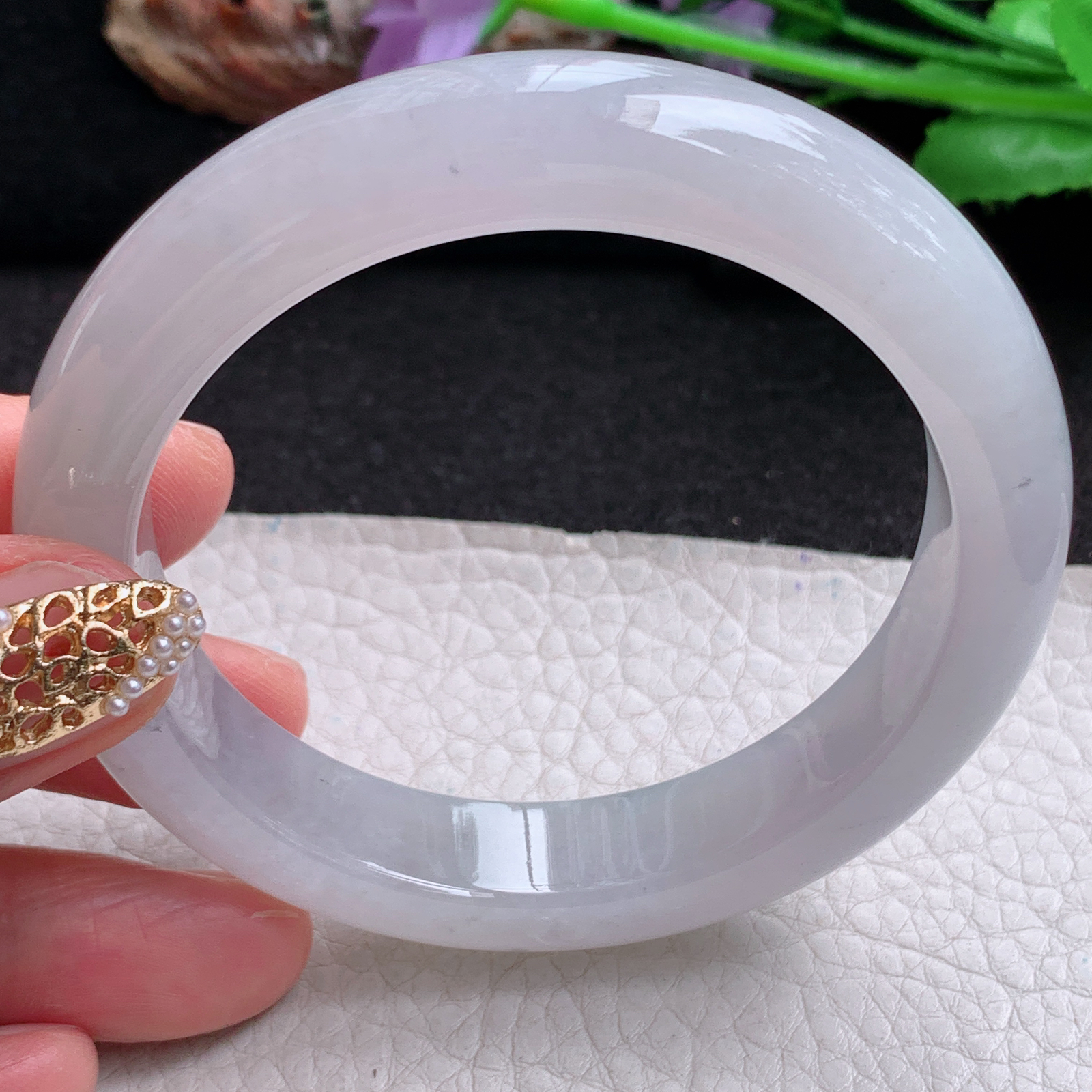 cc 实拍57*12.5*8.8平安镯 天然翡翠a货手镯淡紫冰胶正圈玉镯子