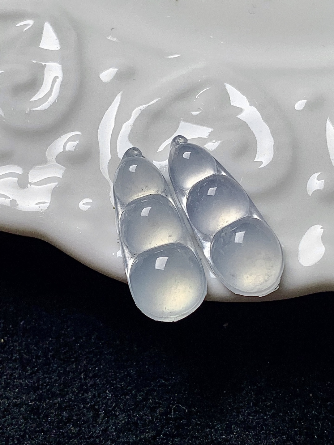 高冰福豆一对 水润种老 0413 尺寸18.5*7*4.1/18.4*7.4*4.2