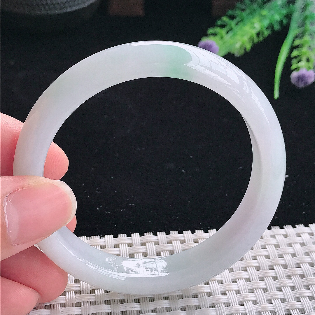 实拍A货翡翠57/11.5/7.8老坑冰润起胶飘花手镯翡翠宽边玉镯平安镯美人镯