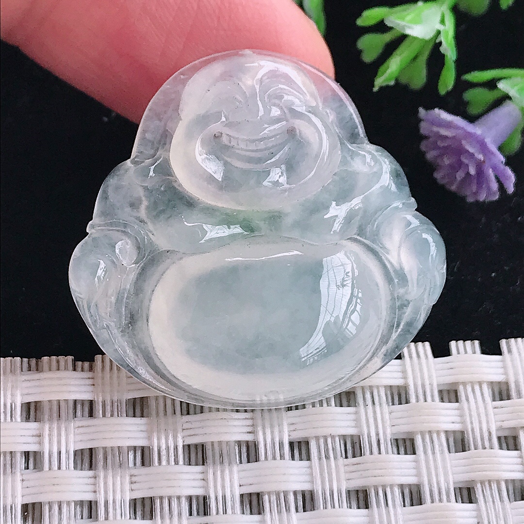 实拍A货翡翠28.3/29.7/6.4老坑冰种起光佛公吊坠翡翠玉牌